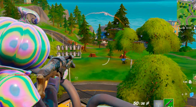 Fortnite sniper aimbot with green ESP box, weapon label, and scoped FOV circle