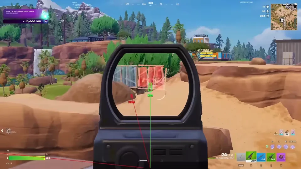 Fortnite sight with a marked target downrange